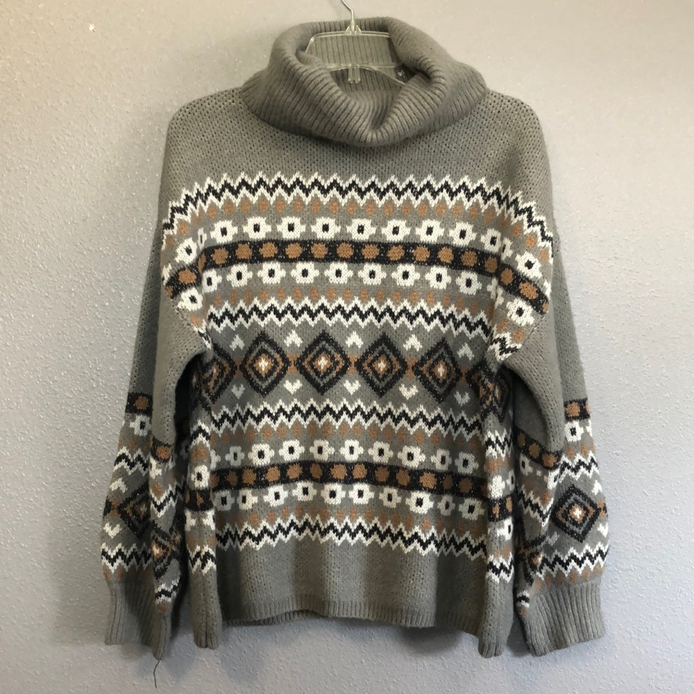 Margeaux & Ellie Sweater Women's small S turtle neck gray black brown abstract